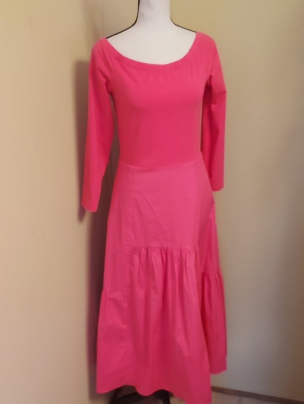 Tuckernuck Hot Pink Scoop Neck Tiered Midi Dress